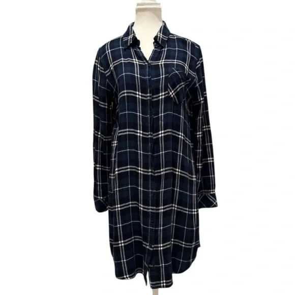 Rails Bianca Tartan Shirt Dress Blue White Plaid Long Sleeve Button Down Sz M - Picture 5 of 10